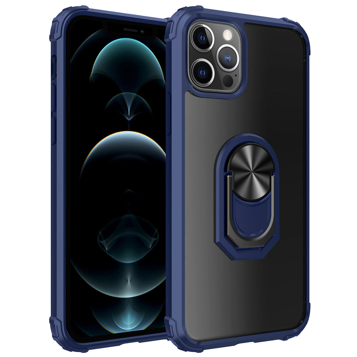 IPHONE 12 Compatible Kickstand Ring Holder TPU Shockproof Case With Magnetic Car MountAPPLE IPHONE 12/IPHONE 12 PRO In Blue - Crystal Clear Protection by