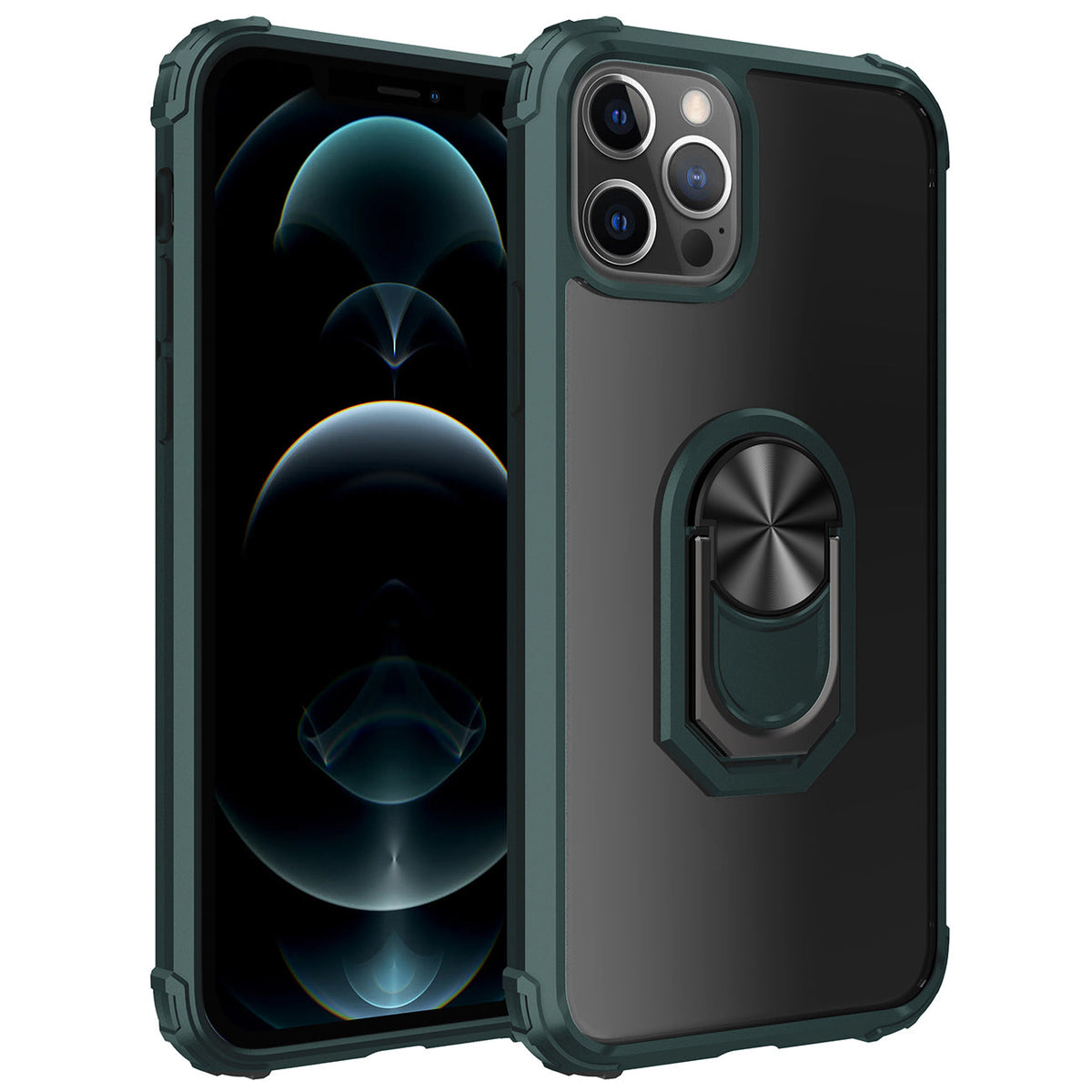 IPHONE 12 Compatible Kickstand Ring Holder TPU Shockproof Case With Magnetic Car MountAPPLE IPHONE 12/IPHONE 12 PRO In Green - Heavy Duty Protection by