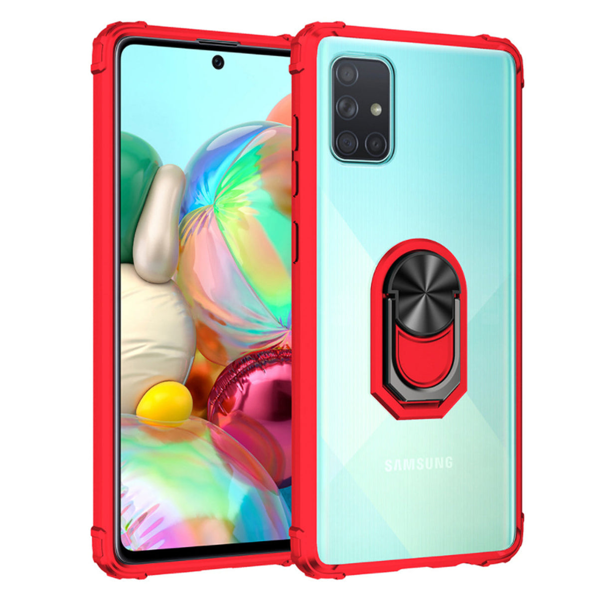 Kickstand Ring Holder TPU Shockproof Case With Magnetic Car MountSAMSUNG GALAXY A51 5G In Red - Heavy Duty & Reliable