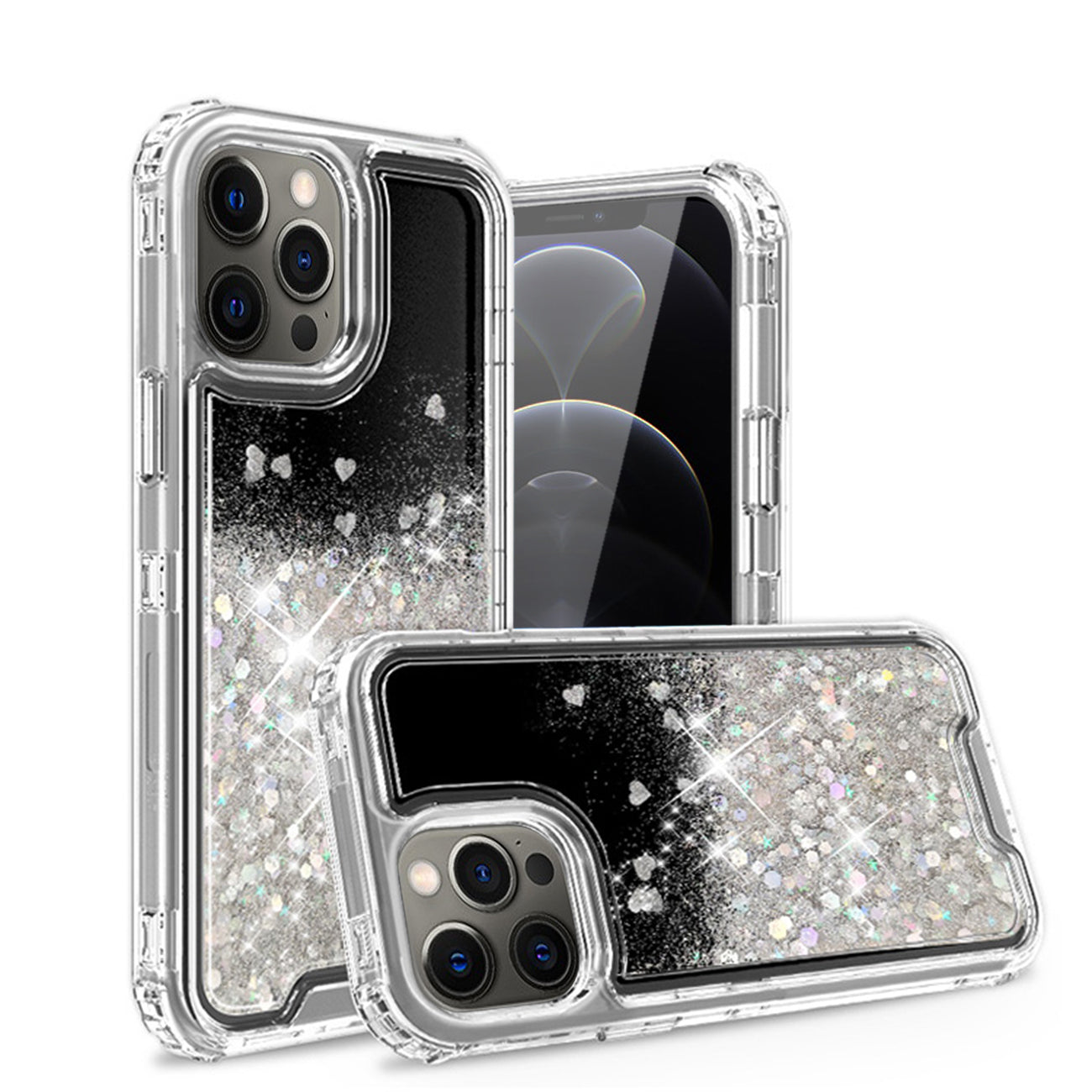 IPHONE 12 Compatible Glitter Case Moving Quicksand In BlackAPPLE IPHONE 12/IPHONE 12 PRO In Clear - Premium Protection by