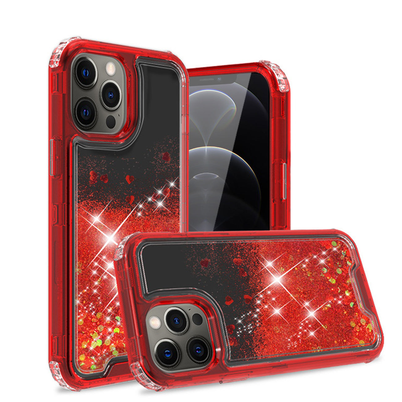 IPHONE 12 PRO Compatible Glitter Case Moving Quicksand In BlackAPPLE IPHONE 12 PRO MAX In Red - Shockproof Protection by