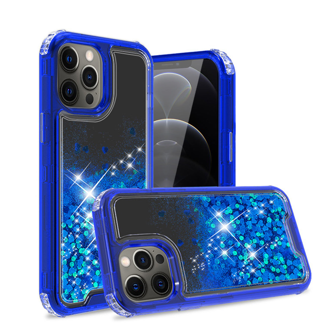 IPHONE 12 Compatible Glitter Case Moving Quicksand In BlackAPPLE IPHONE 12/IPHONE 12 PRO In Navy - Premium Protection by