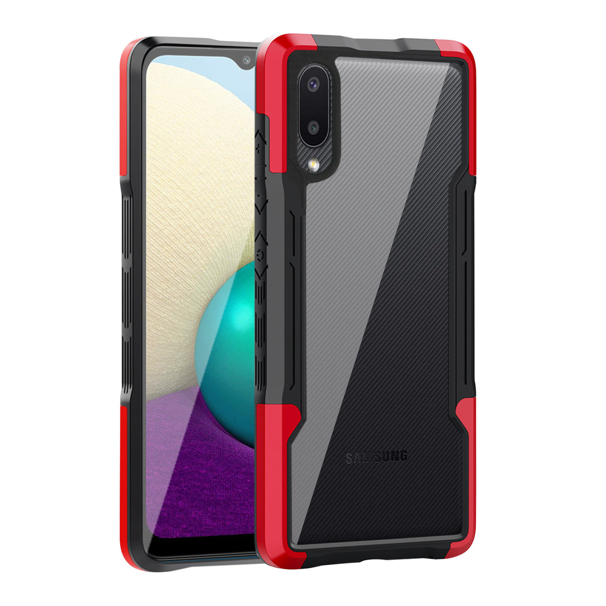 Shockproof Excellent Grip with Silky Feeling for Samsung Galaxy A20 /M02 In Red - Crystal Clear & Reliable