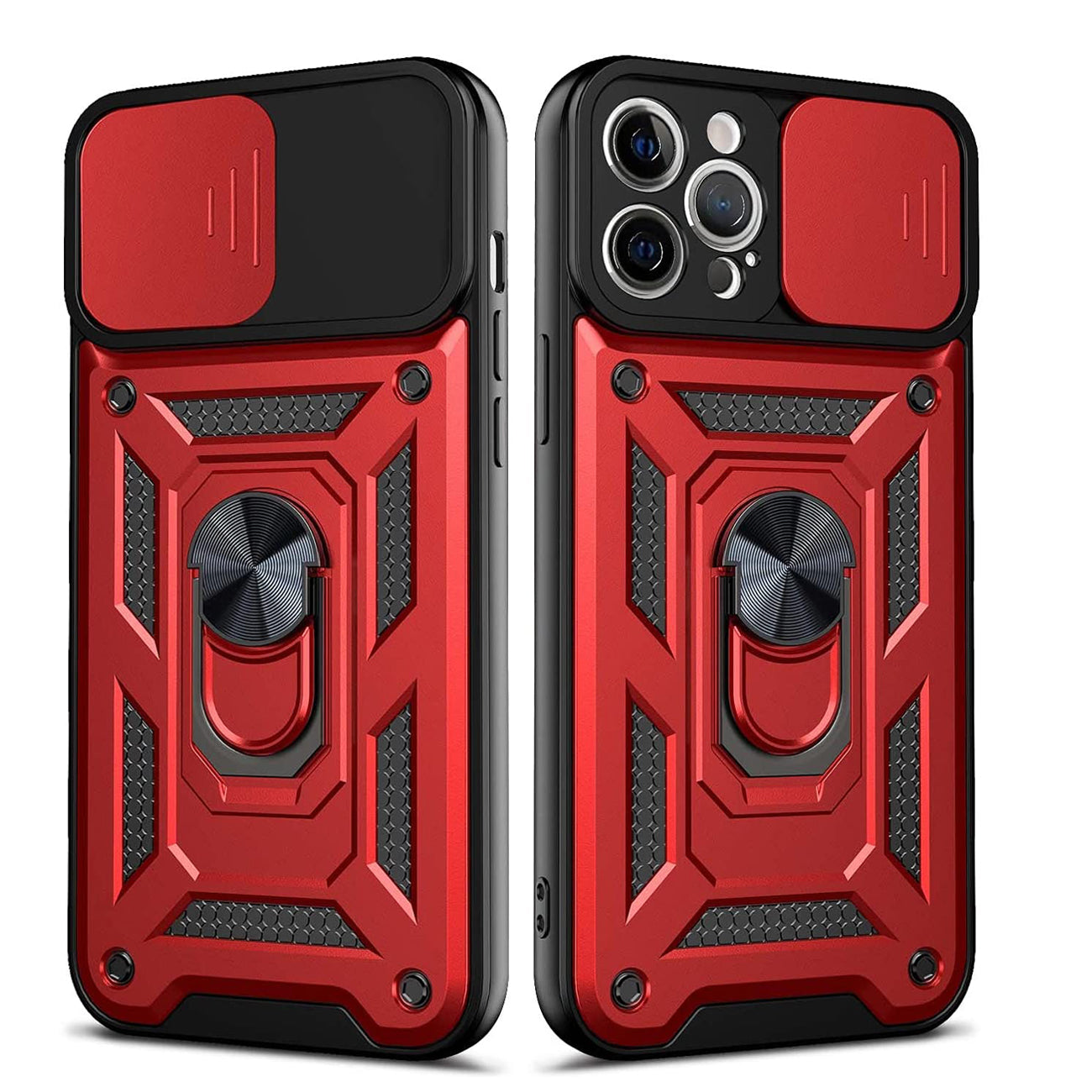 IPHONE 12 PRO Compatible Kickstand Ring Holder with Slide Camera Cover TPU Shockproof Case and Magnetic Car Mount for APPLE IPHONE 12 PRO MAX In Red - Crystal Clear Protection by