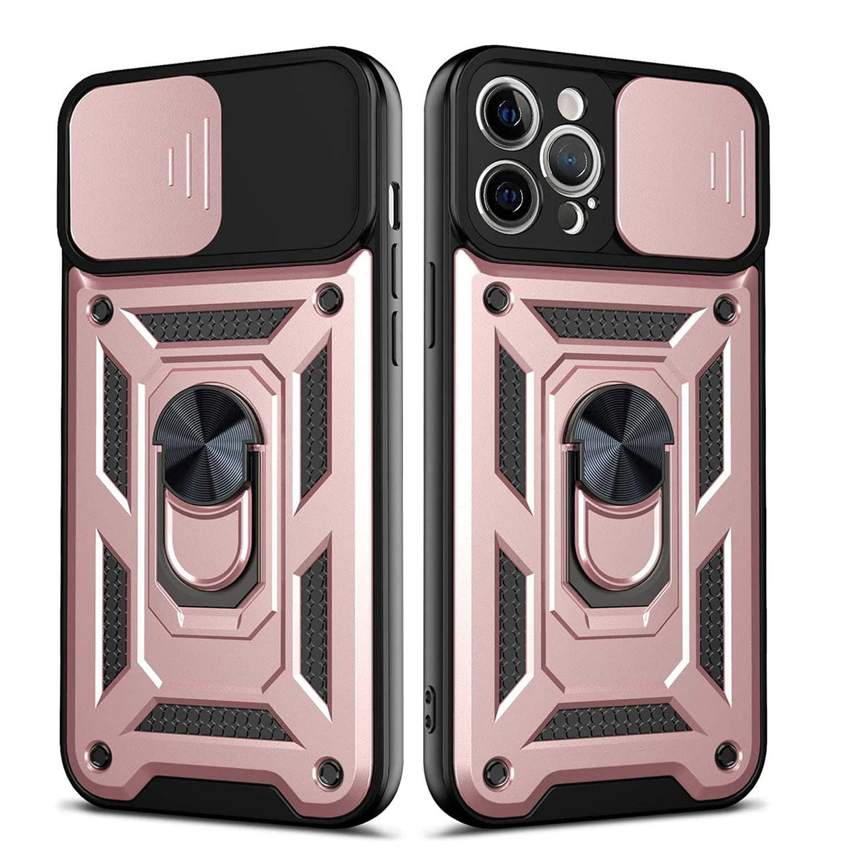 IPHONE 12 PRO Compatible Kickstand Ring Holder with Slide Camera Cover TPU Shockproof Case and Magnetic Car Mount for APPLE IPHONE 12 PRO MAX In Rose Gold - Premium Protection by