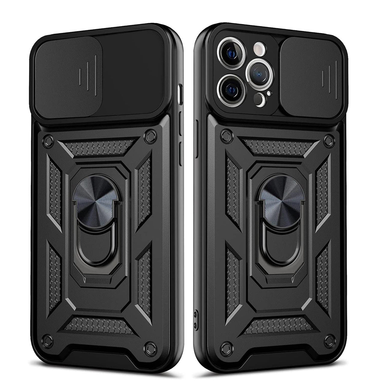 IPHONE 12 Compatible Kickstand Ring Holder with Slide Camera Cover TPU Shockproof Case and Magnetic Car Mount for APPLE IPHONE 12/IPHONE 12 PRO In Black - Premium Protection by