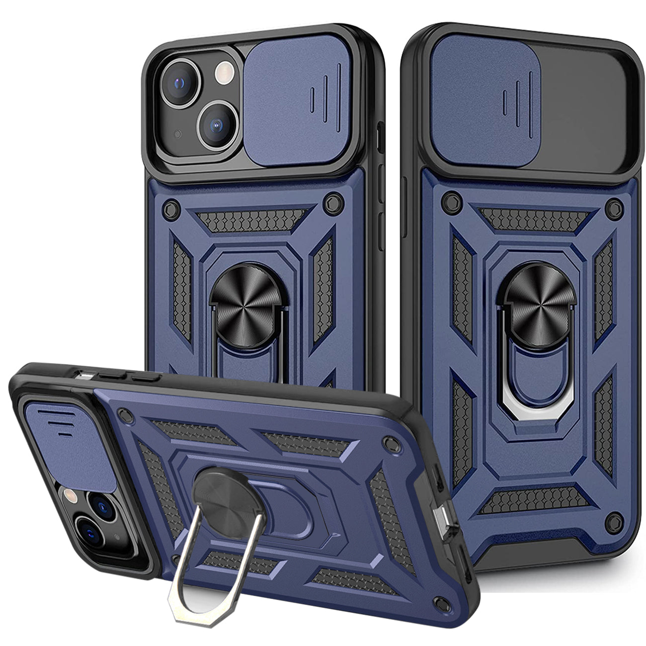 IPHONE 13 Compatible Kickstand Ring Holder with Slide Camera Cover TPU Magnetic Car Mount for APPLE IPHONE 13 In Blue - Ultra-Slim Protection by