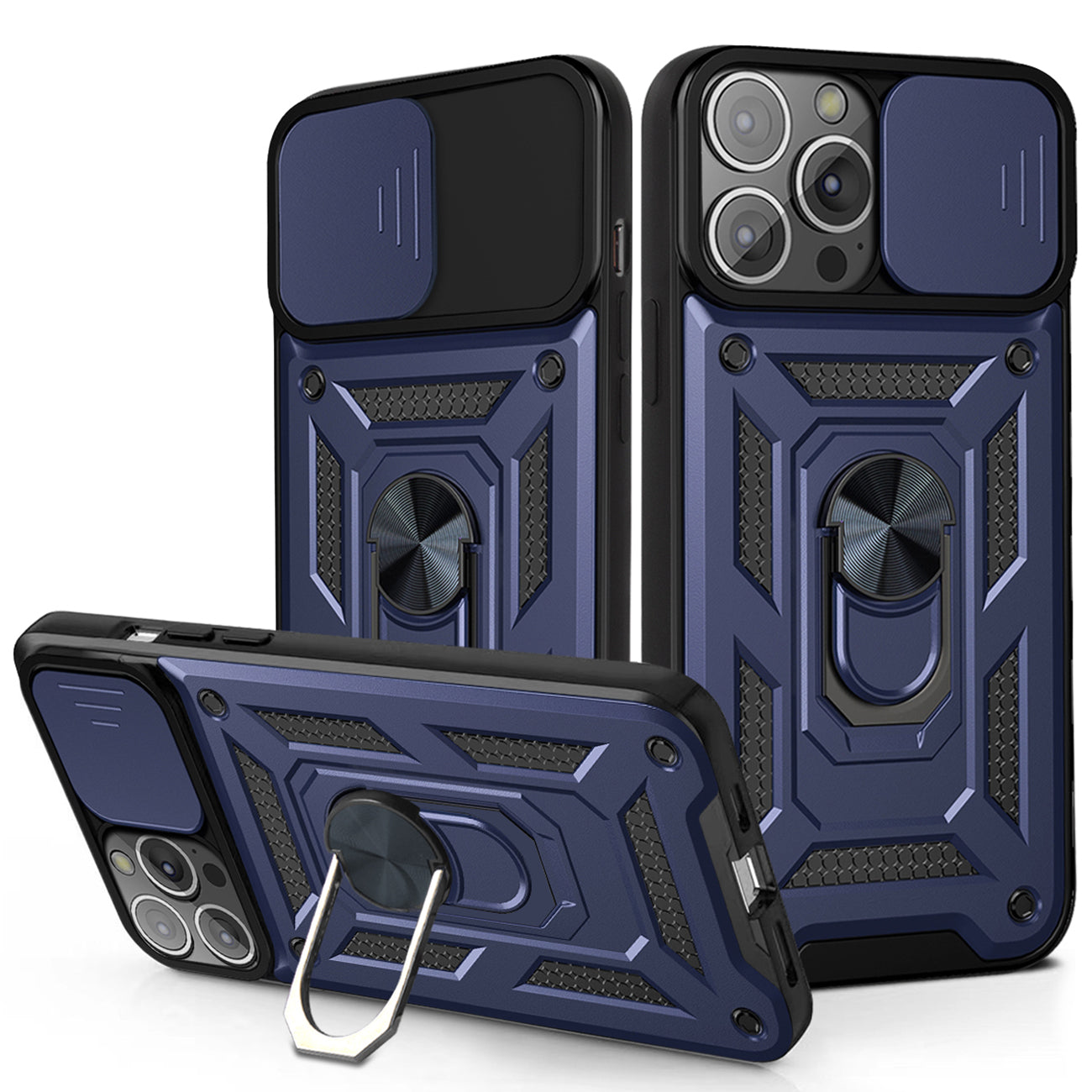 IPHONE 13 Compatible Kickstand Ring Holder with Slide Camera Cover TPU Magnetic Car Mount for APPLE IPHONE 13 PRO In Blue - Durable Protection by