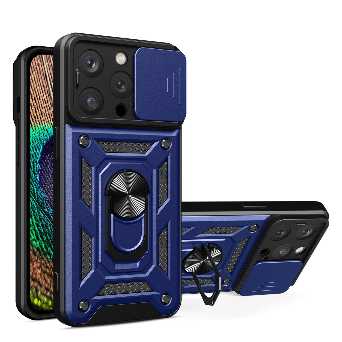 IPHONE 14 PRO Compatible Kickstand Ring Holder with Slide Camera Cover TPU Magnetic Car Mount for APPLE IPHONE 14 PRO In Black - Premium Protection by