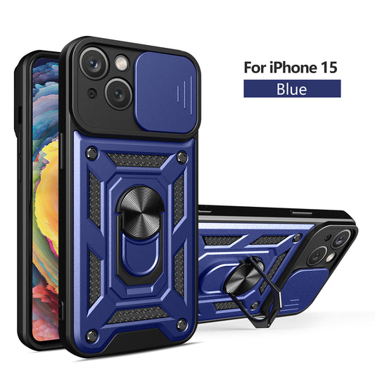 IPHONE 15 Compatible Kickstand Ring Holder with Slide Camera Cover TPU Magnetic Car Mount for APPLE IPHONE 15 In Blue - Premium Protection by