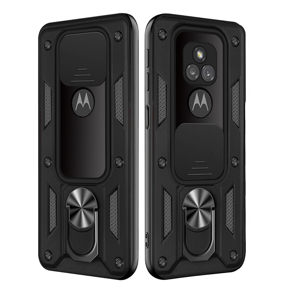 Kickstand Ring Holder with Slide Camera Cover TPU Shockproof Case and Magnetic Car Mount for MOTOROLA G PLAY In Black In Black - Heavy Duty & Reliable