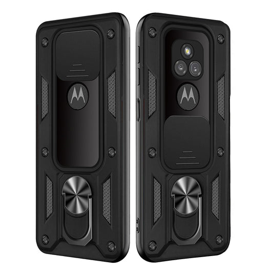 Kickstand Ring Holder with Slide Camera Cover TPU Shockproof Case and Magnetic Car Mount for MOTOROLA G PLAY In Black In Black - Heavy Duty & Reliable
