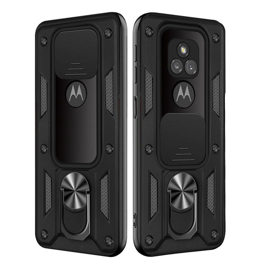 Kickstand Ring Holder with Slide Camera Cover TPU Shockproof Case and Magnetic Car Mount for MOTOROLA G PLAY In Black In Black - Heavy Duty & Reliable