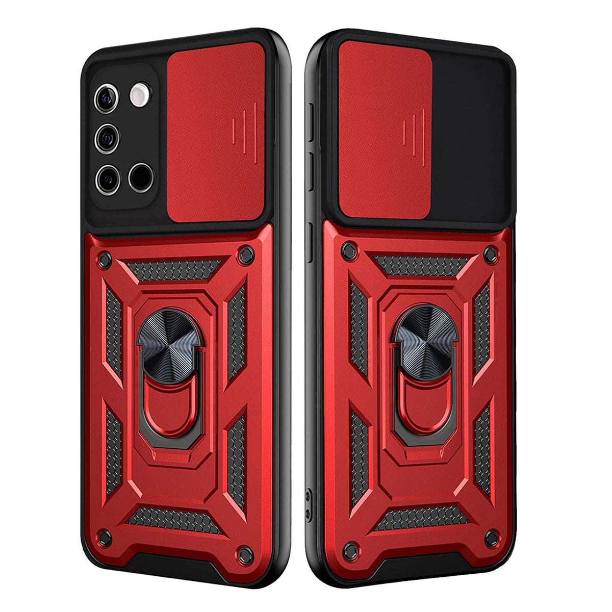 Kickstand Ring Holder with Slide Camera Cover TPU Shockproof Case and Magnetic Car Mount for SAMSUNG GALAXY A02S In Red - Crystal Clear & Reliable