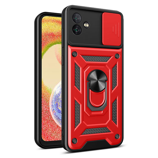 Kickstand Ring Holder with Slide Camera Cover TPU Magnetic Car Mount for GALAXY A04 In Red - Durable & Reliable