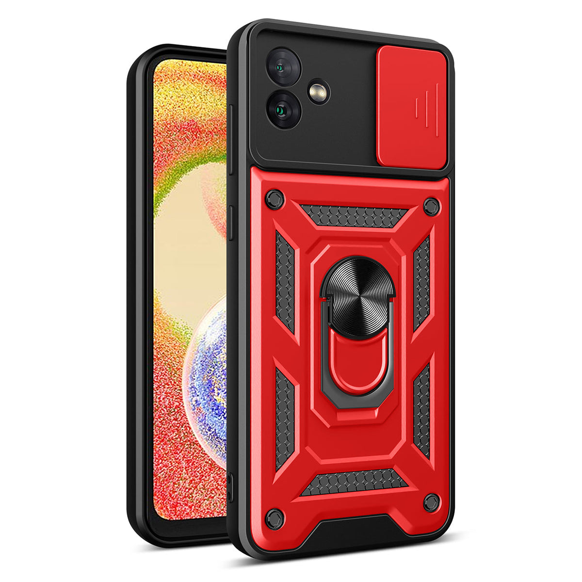 Kickstand Ring Holder with Slide Camera Cover TPU Magnetic Car Mount for GALAXY A04 In Red - Durable & Reliable