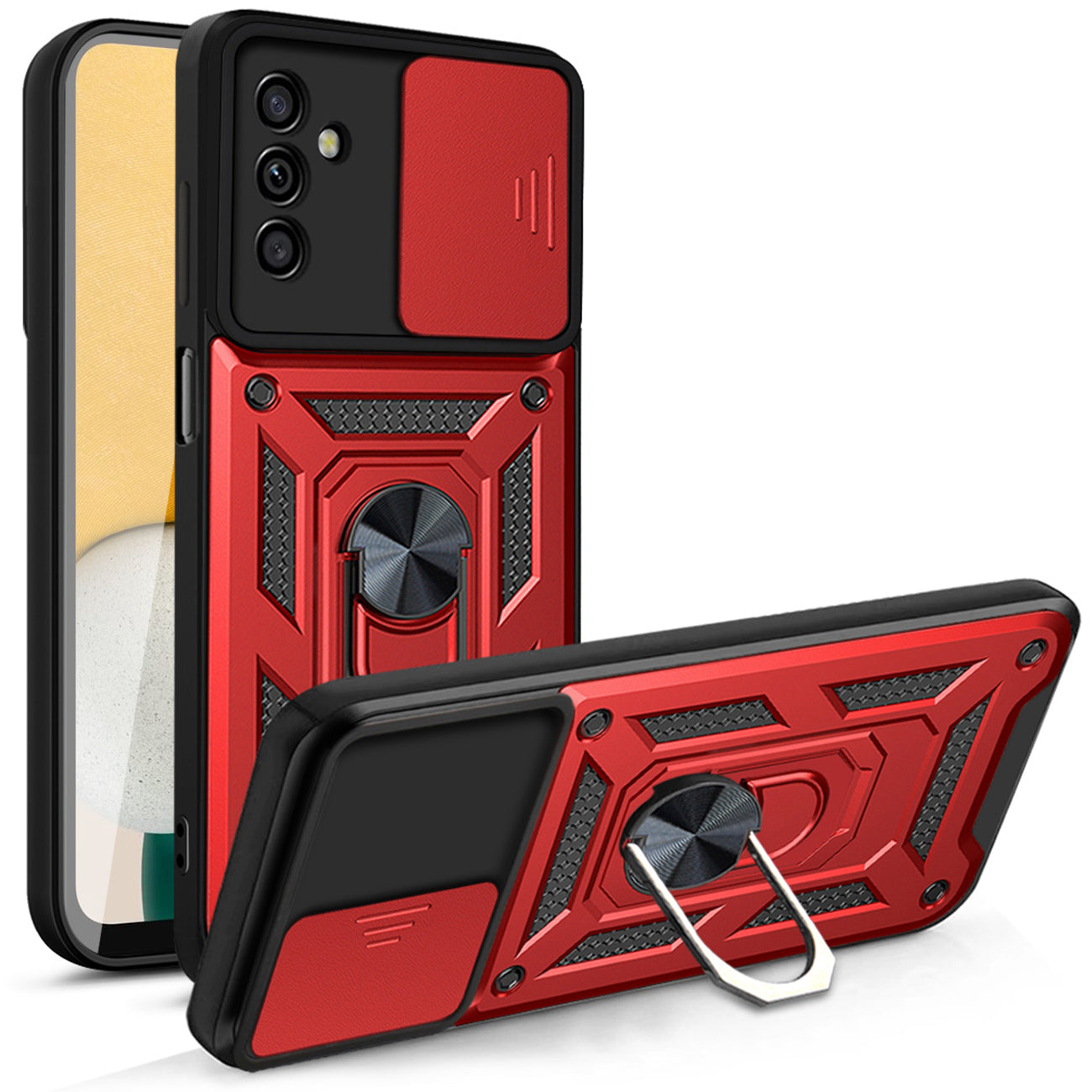 Kickstand Ring Holder with Slide Camera Cover TPU Magnetic Car Mount for GALAXY A34 5G In Red - Durable & Reliable