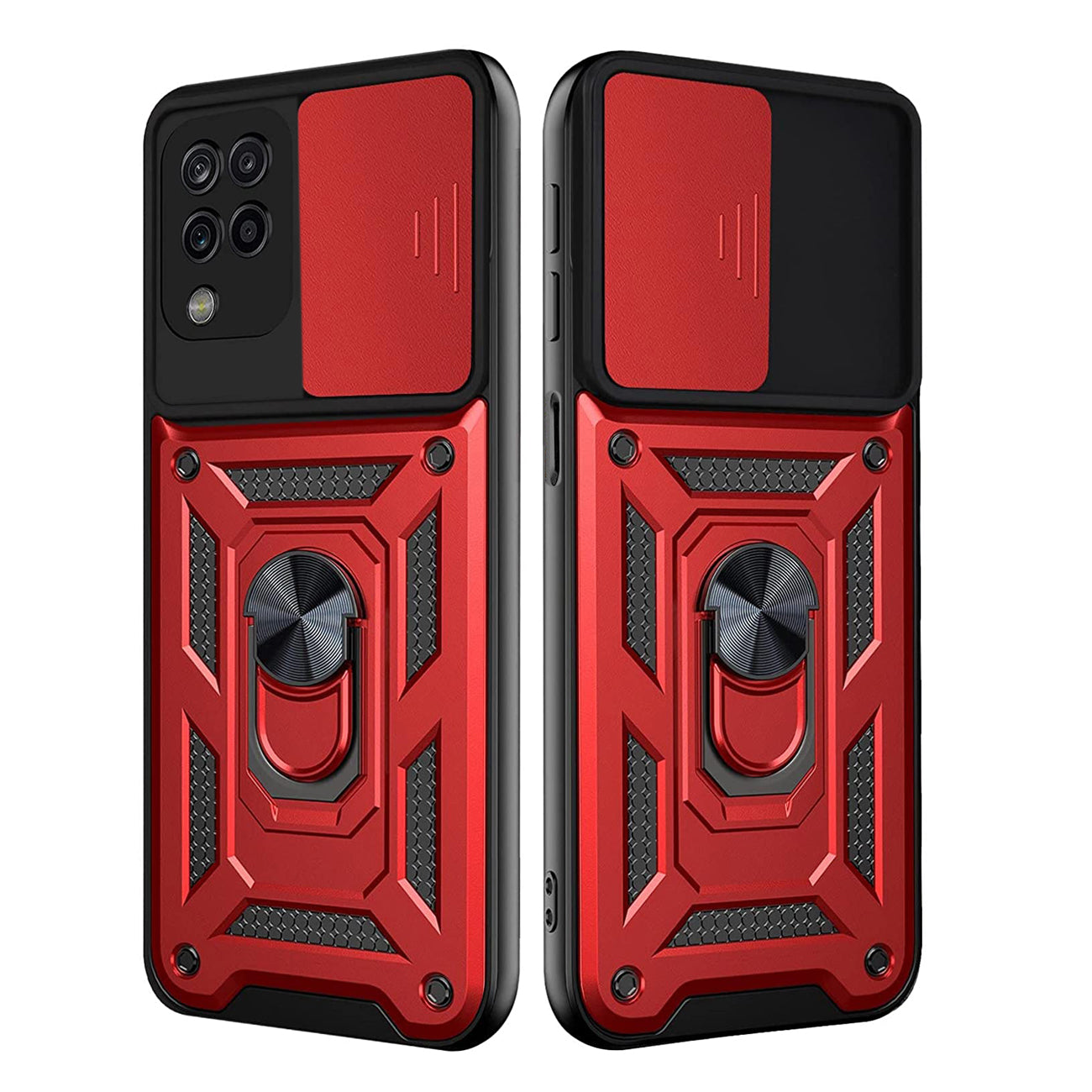 Kickstand Ring Holder with Slide Camera Cover TPU Shockproof Case and Magnetic Car Mount for SAMSUNG GALAXY A42 5G In Red - Shockproof & Reliable