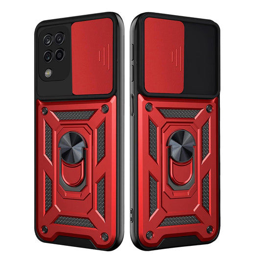 Kickstand Ring Holder with Slide Camera Cover TPU Shockproof Case and Magnetic Car Mount for SAMSUNG GALAXY A42 5G In Red - Shockproof & Reliable