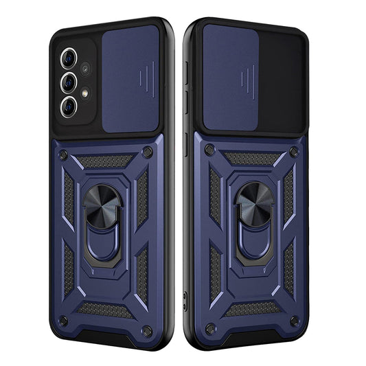 Kickstand Ring Holder with Slide Camera Cover TPU Shockproof Case and Magnetic Car Mount for SAMSUNG GALAXY A72 5G In Blue - Durable & Reliable