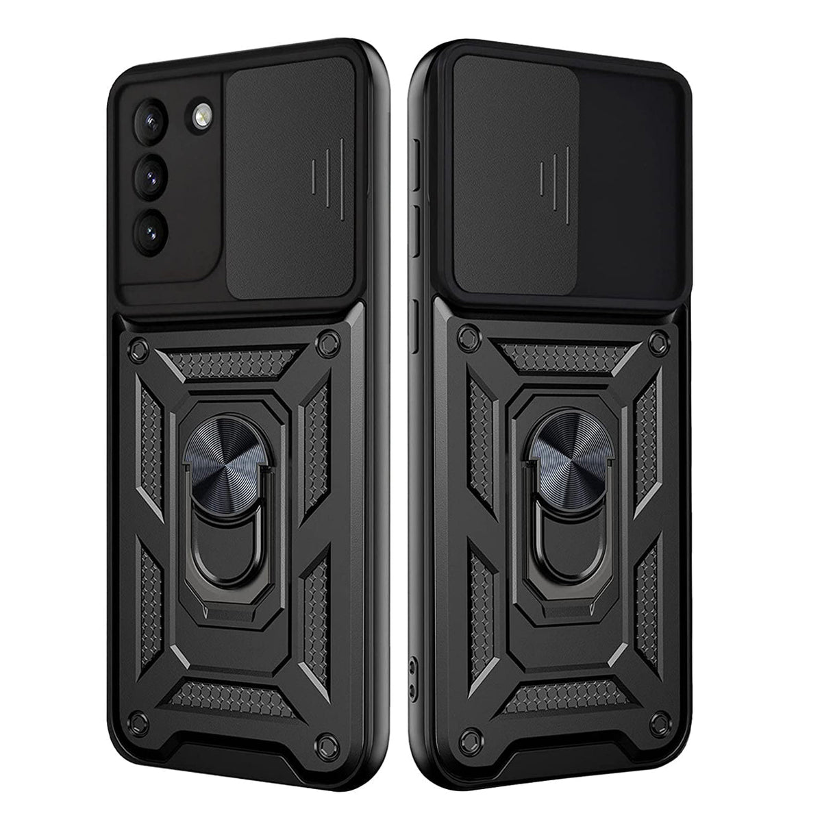 Kickstand Ring Holder with Slide Camera Cover TPU Shockproof Case and Magnetic Car Mount for SAMSUNG GALAXY S21/S30 PLUS In Black - Durable & Reliable