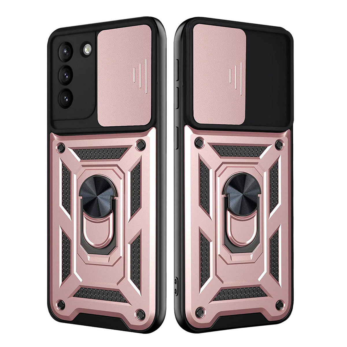 Kickstand Ring Holder with Slide Camera Cover TPU Shockproof Case and Magnetic Car Mount for SAMSUNG GALAXY S21/S30 PLUS In Rose Gold - Ultra-Slim & Reliable
