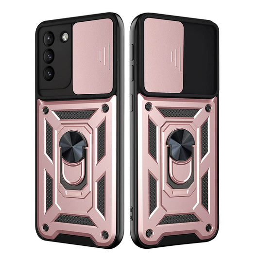 Kickstand Ring Holder with Slide Camera Cover TPU Shockproof Case and Magnetic Car Mount for SAMSUNG GALAXY S21/S30 PLUS In Rose Gold - Ultra-Slim & Reliable