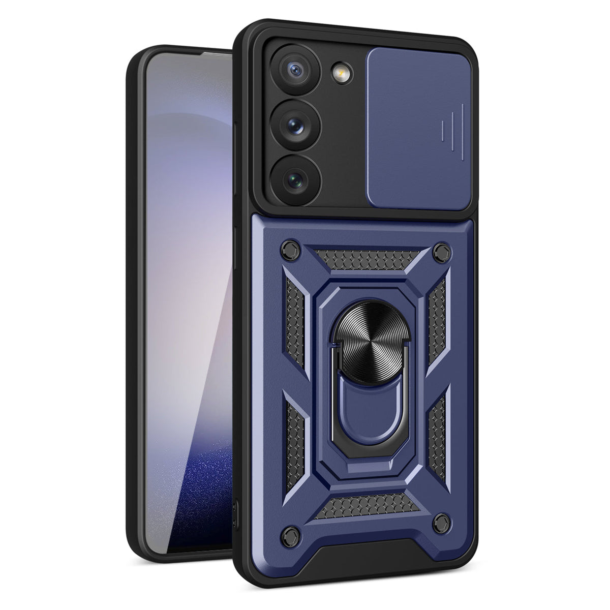 Kickstand Ring Holder with Slide Camera Cover TPU Magnetic Car Mount for GALAXY S23 PLUS In Blue - Shockproof & Reliable