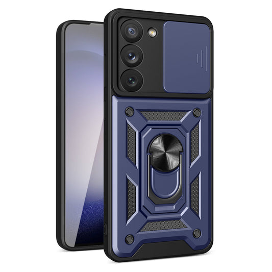 Kickstand Ring Holder with Slide Camera Cover TPU Magnetic Car Mount for GALAXY S23 PLUS In Blue - Shockproof & Reliable