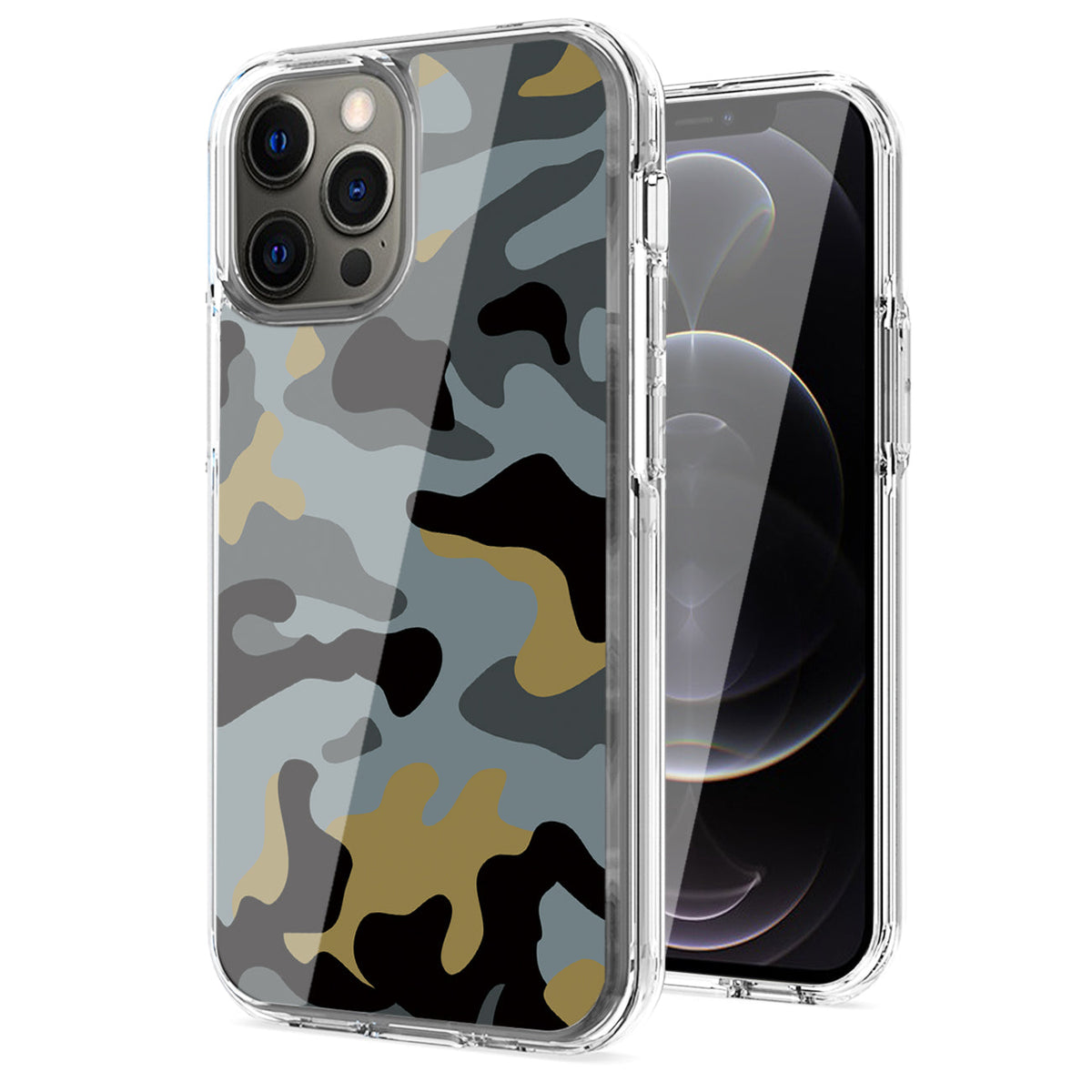 IPHONE 12 Compatible Camouflage Dual Layer Hybrid Hard Plastic and Soft TPU Rubber Case Cover for APPLE IPHONE 12/IPHONE 12 PRO In Blue - Heavy Duty Protection by