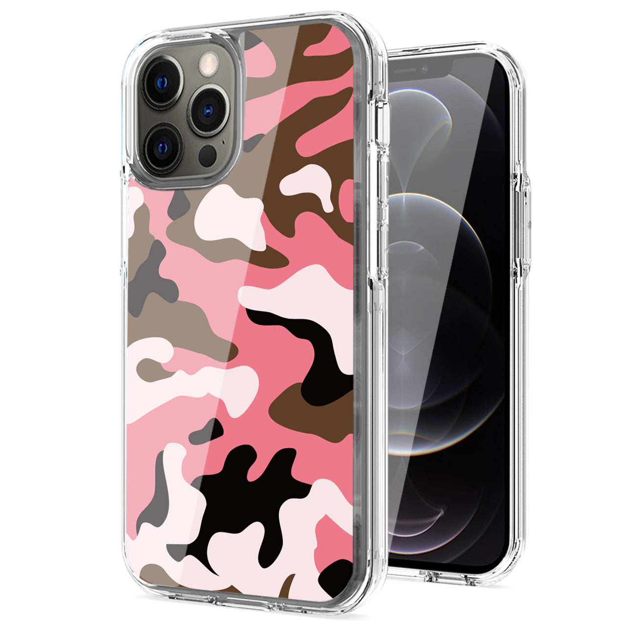 IPHONE 12 Compatible Camouflage Dual Layer Hybrid Hard Plastic and Soft TPU Rubber Case Cover for APPLE IPHONE 12/IPHONE 12 PRO In Pink - Ultra-Slim Protection by