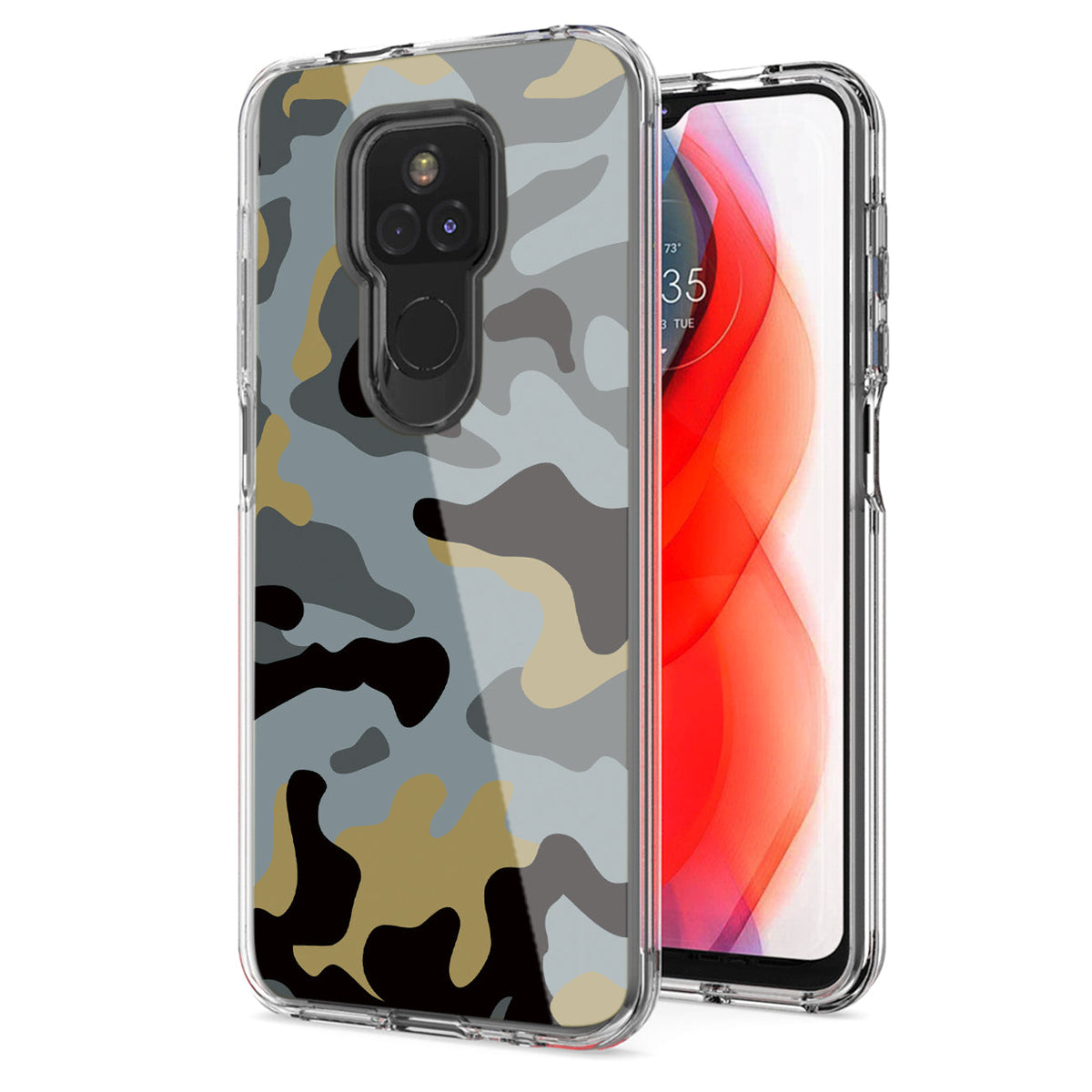 Camouflage Dual Layer Hybrid Hard Plastic and Soft TPU Rubber Case Cover for MOTOROLA G PLAY In Blue - Crystal Clear & Reliable