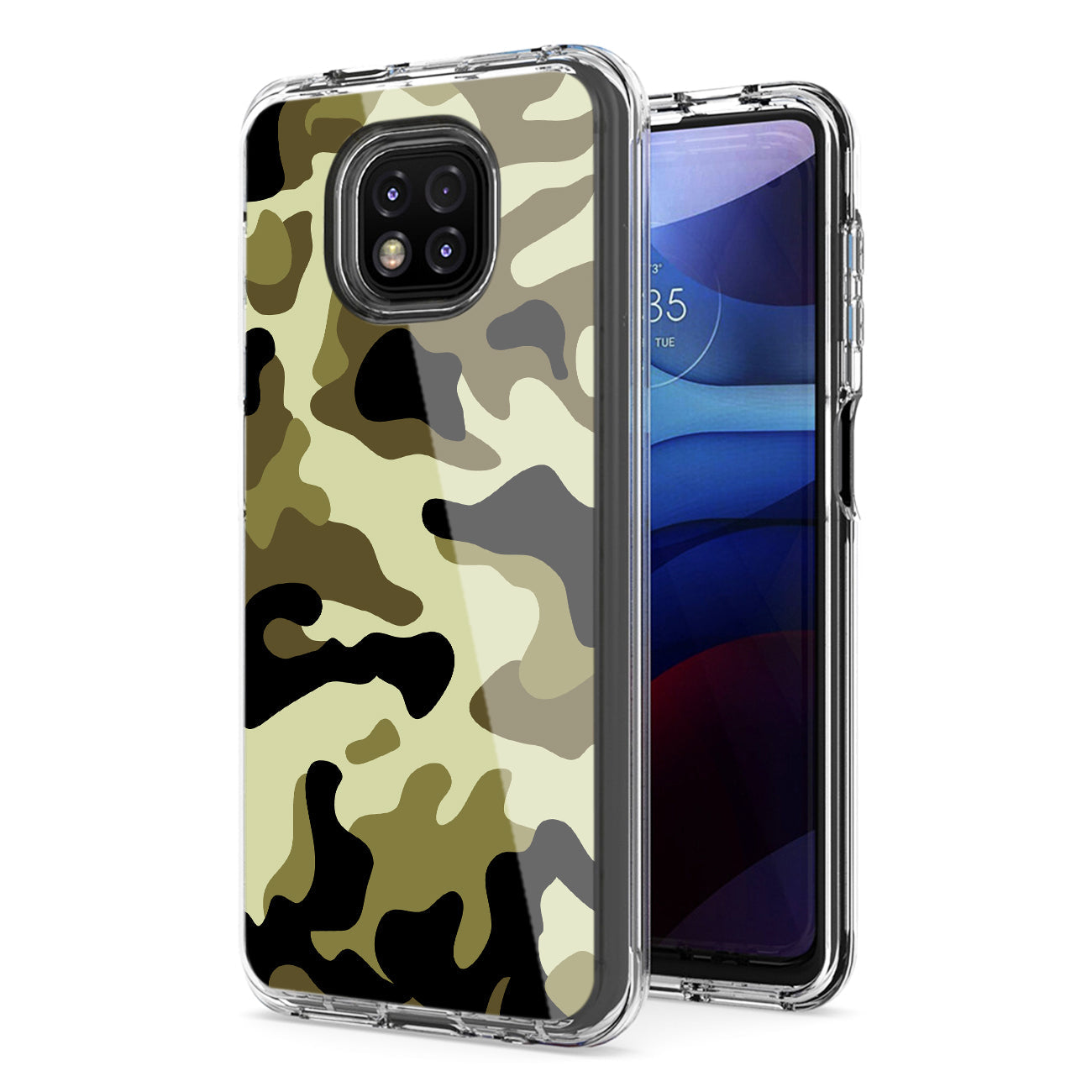 Camouflage Dual Layer Hybrid Hard Plastic and Soft TPU Rubber Case Cover for MOTOROLA G POWER In Green - Premium & Reliable