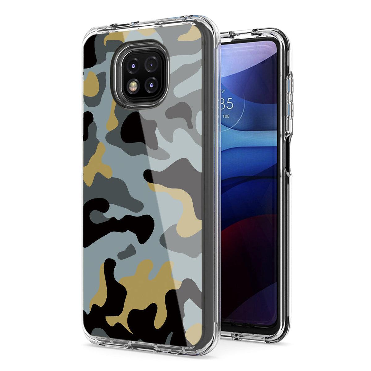 Camouflage Dual Layer Hybrid Hard Plastic and Soft TPU Rubber Case Cover for MOTOROLA G POWER In Blue - Premium & Reliable
