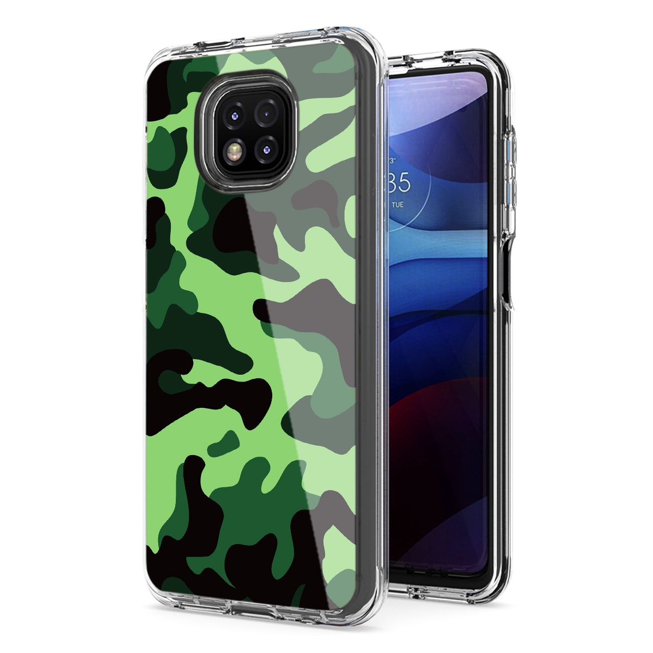 Camouflage Dual Layer Hybrid Hard Plastic and Soft TPU Rubber Case Cover for MOTOROLA G POWER In Mint Green - Shockproof & Reliable
