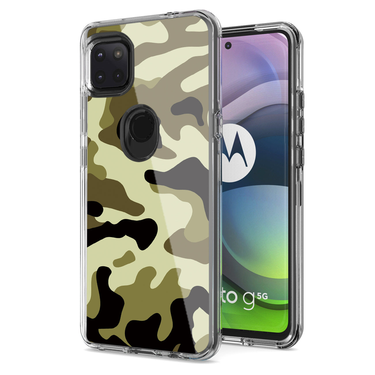 Camouflage Dual Layer Hybrid Hard Plastic and Soft TPU Rubber Case Cover for MOTOROLA ONE 5G ACE In Green - Ultra-Slim & Reliable