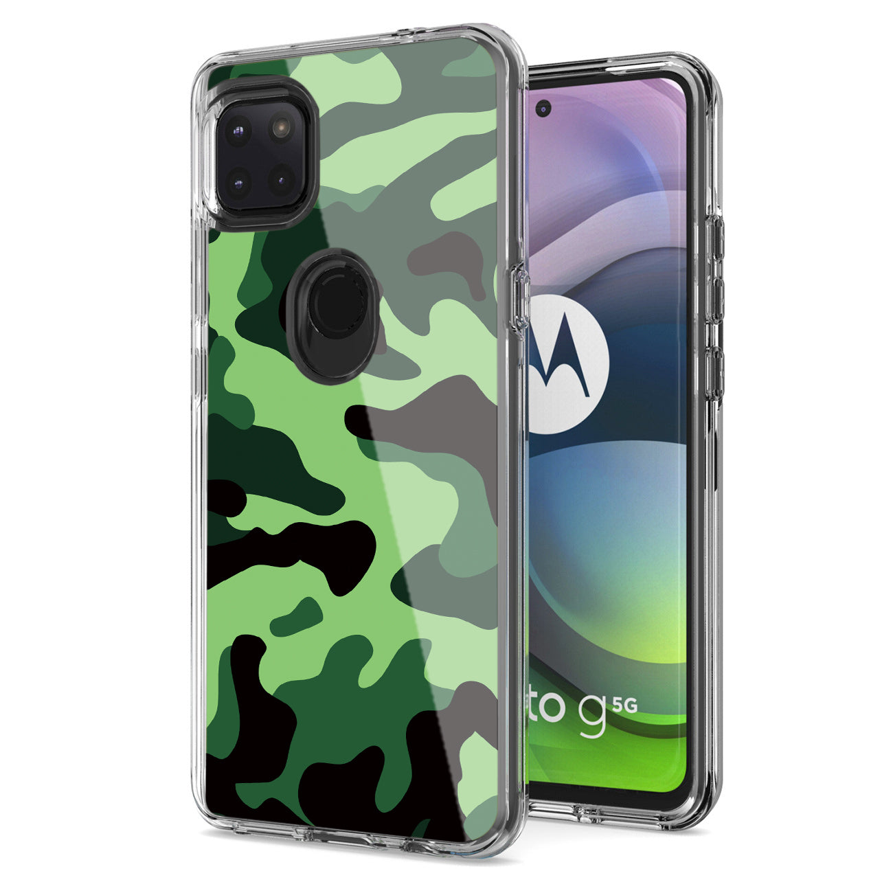 Camouflage Dual Layer Hybrid Hard Plastic and Soft TPU Rubber Case Cover for MOTOROLA ONE 5G ACE In Mint Green - Crystal Clear & Reliable