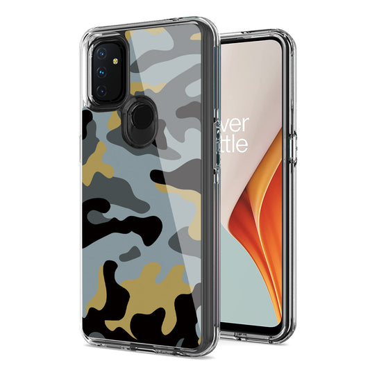 Camouflage Dual Layer Hybrid Hard Plastic and Soft TPU Rubber Case Cover for ONEPLUS NORD N100 In Blue - Ultra-Slim & Reliable