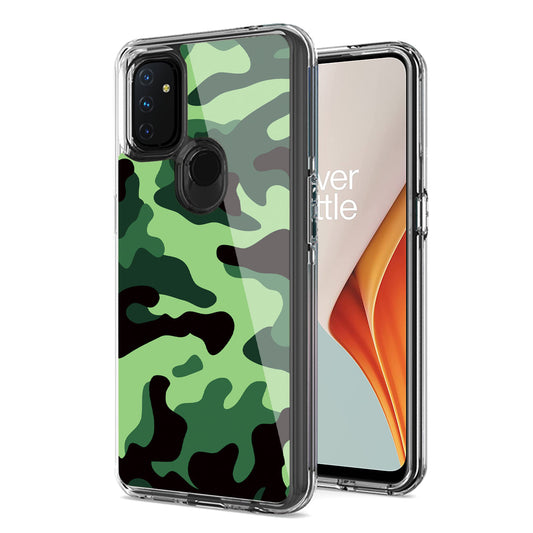 Camouflage Dual Layer Hybrid Hard Plastic and Soft TPU Rubber Case Cover for ONEPLUS NORD N100 In Mint Green - Shockproof & Reliable