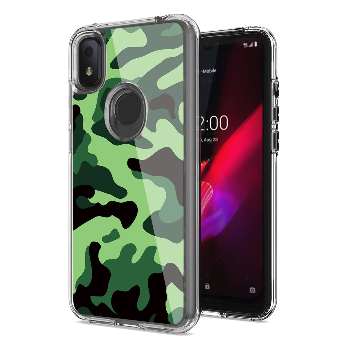 Camouflage Dual Layer Hybrid Hard Plastic and Soft TPU Rubber Case Cover for REVVL 4 In Mint Green - Crystal Clear & Reliable