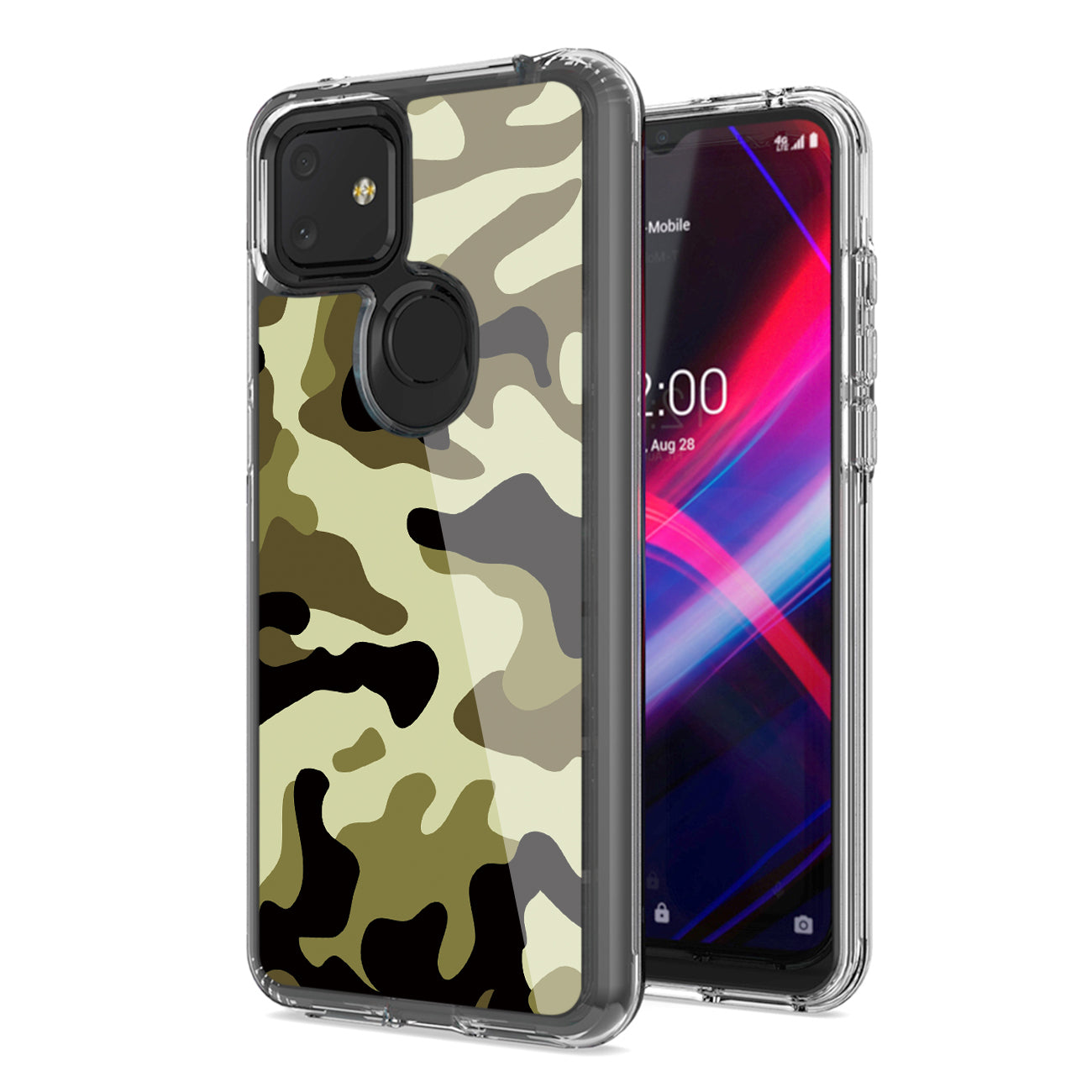 Camouflage Dual Layer Hybrid Hard Plastic and Soft TPU Rubber Case Cover for REVVL 4 PLUSE In Green - Heavy Duty & Reliable