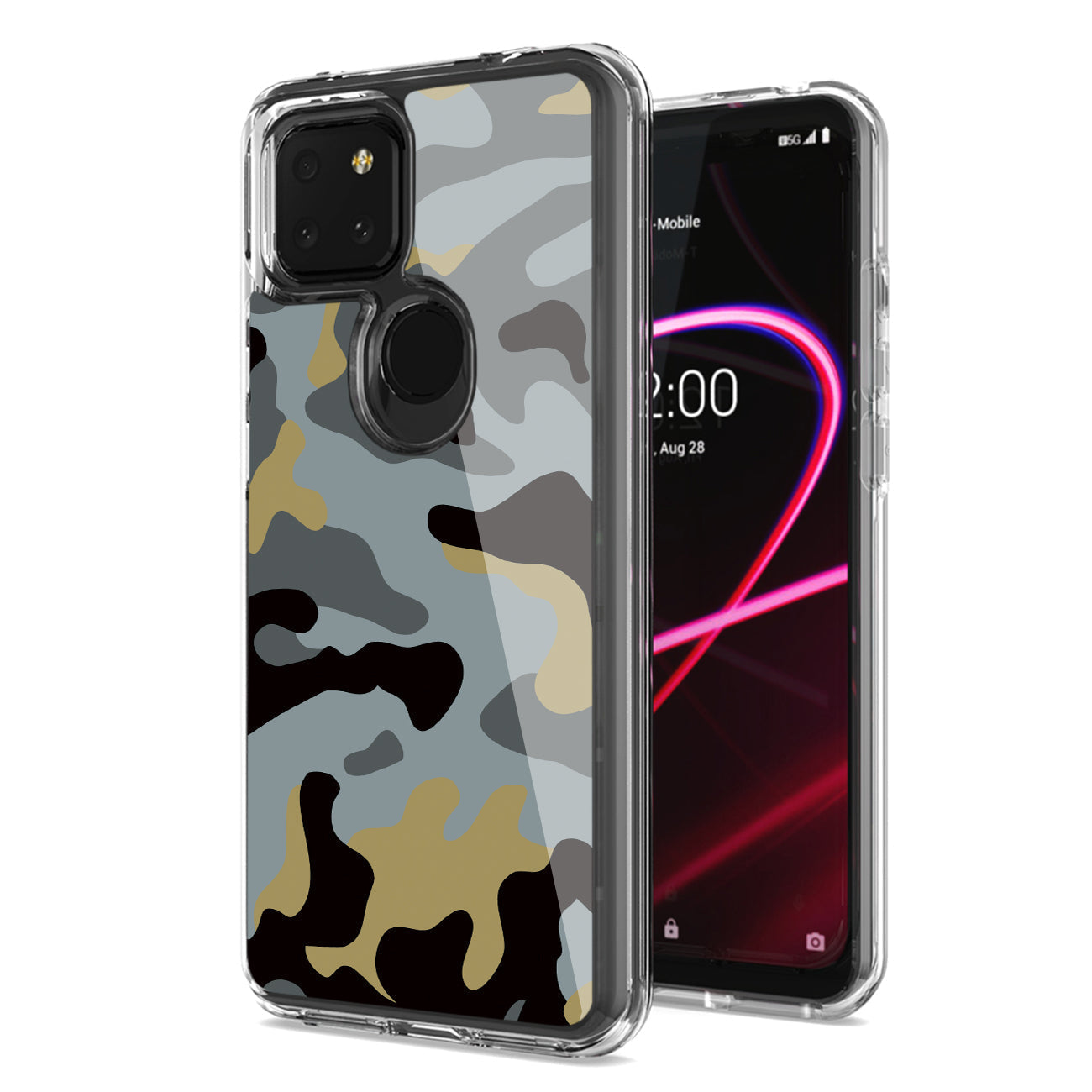 Camouflage Dual Layer Hybrid Hard Plastic and Soft TPU Rubber Case Cover for REVVL 5G In Blue - Premium & Reliable