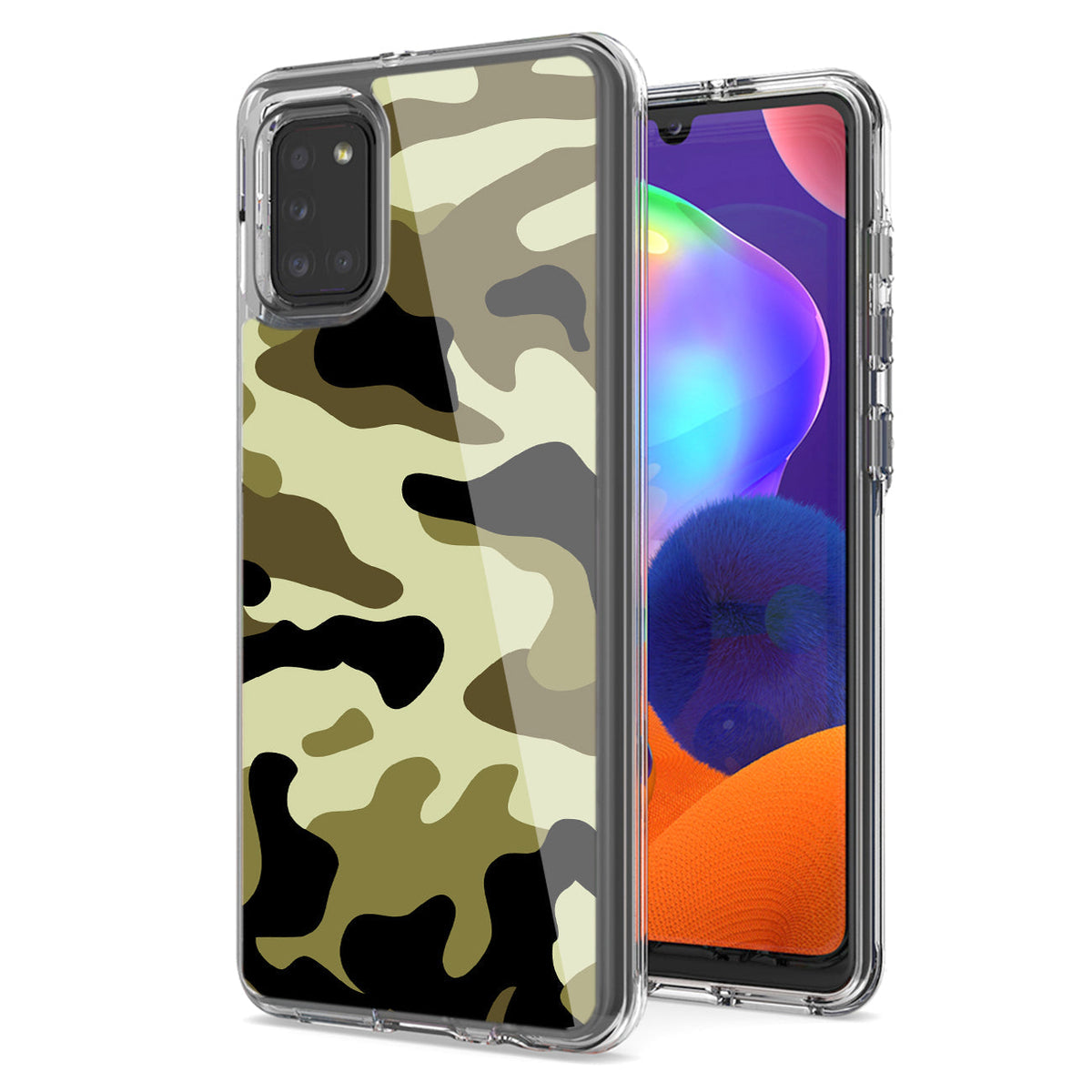 Camouflage Dual Layer Hybrid Hard Plastic and Soft TPU Rubber Case Cover for SAMSUNG GALAXY A31 In Green - Heavy Duty & Reliable