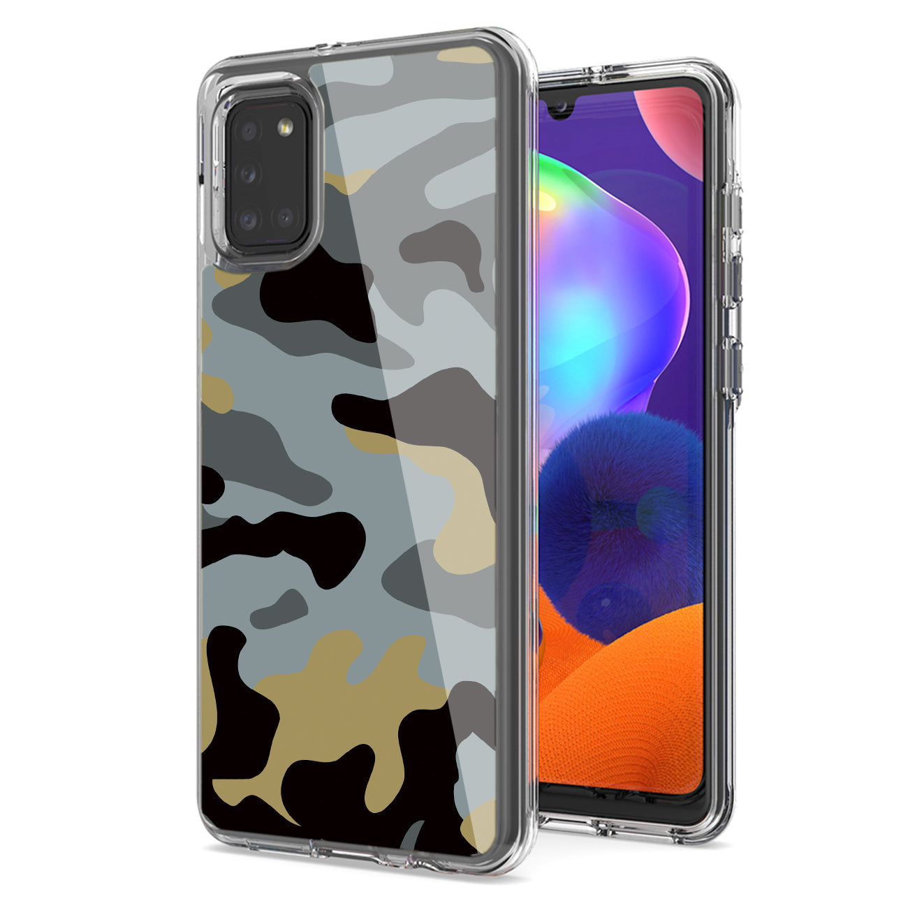 Camouflage Dual Layer Hybrid Hard Plastic and Soft TPU Rubber Case Cover for SAMSUNG GALAXY A31 In Blue - Ultra-Slim & Reliable