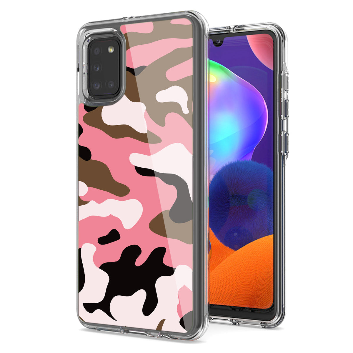 Camouflage Dual Layer Hybrid Hard Plastic and Soft TPU Rubber Case Cover for SAMSUNG GALAXY A31 In Pink - Ultra-Slim & Reliable