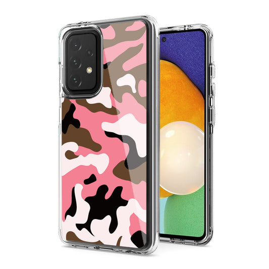 Camouflage Dual Layer Hybrid Hard Plastic and Soft TPU Rubber Case Cover for SAMSUNG GALAXY A52 5G In Pink - Durable & Reliable