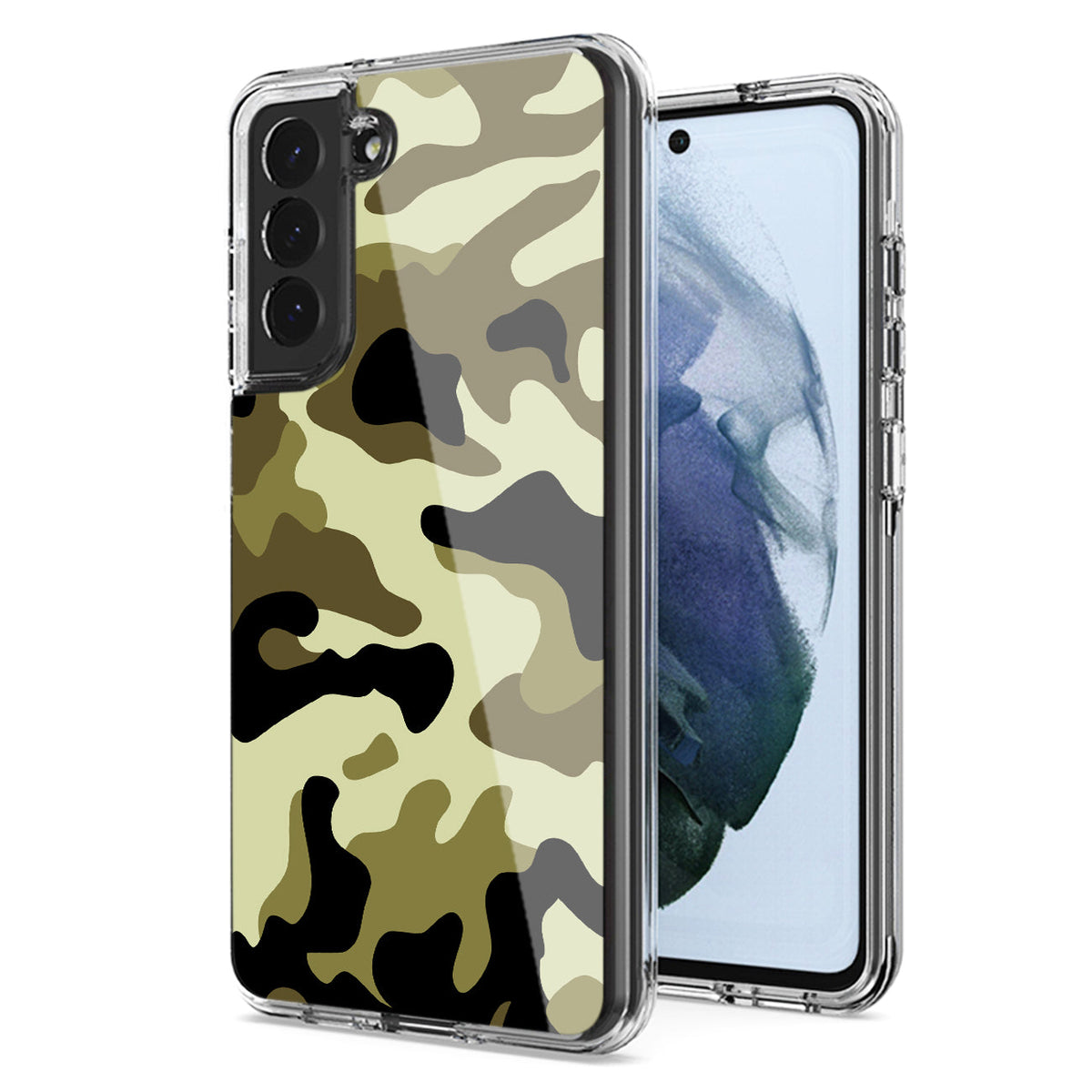 Camouflage Dual Layer Hybrid Hard Plastic and Soft TPU Rubber Case Cover for SAMSUNG GALAXY S21 FE In Green - Durable & Reliable