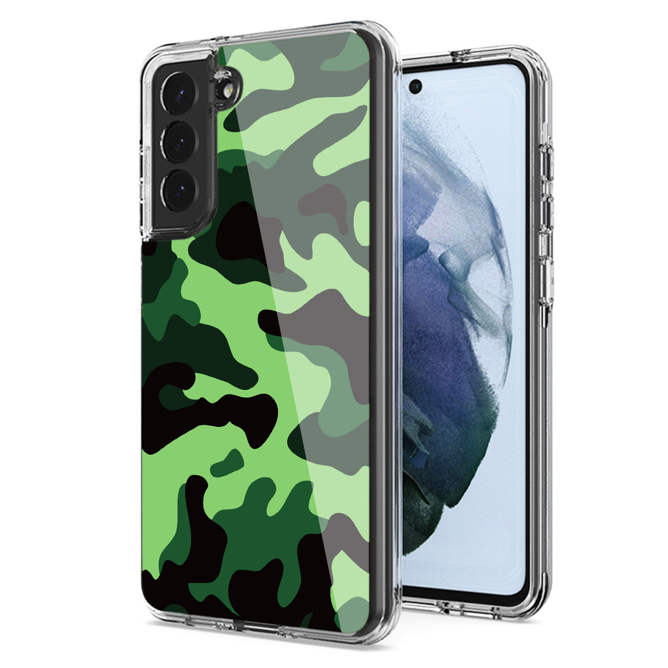 Camouflage Dual Layer Hybrid Hard Plastic and Soft TPU Rubber Case Cover for SAMSUNG GALAXY S21 FE In Mint Green - Ultra-Slim & Reliable