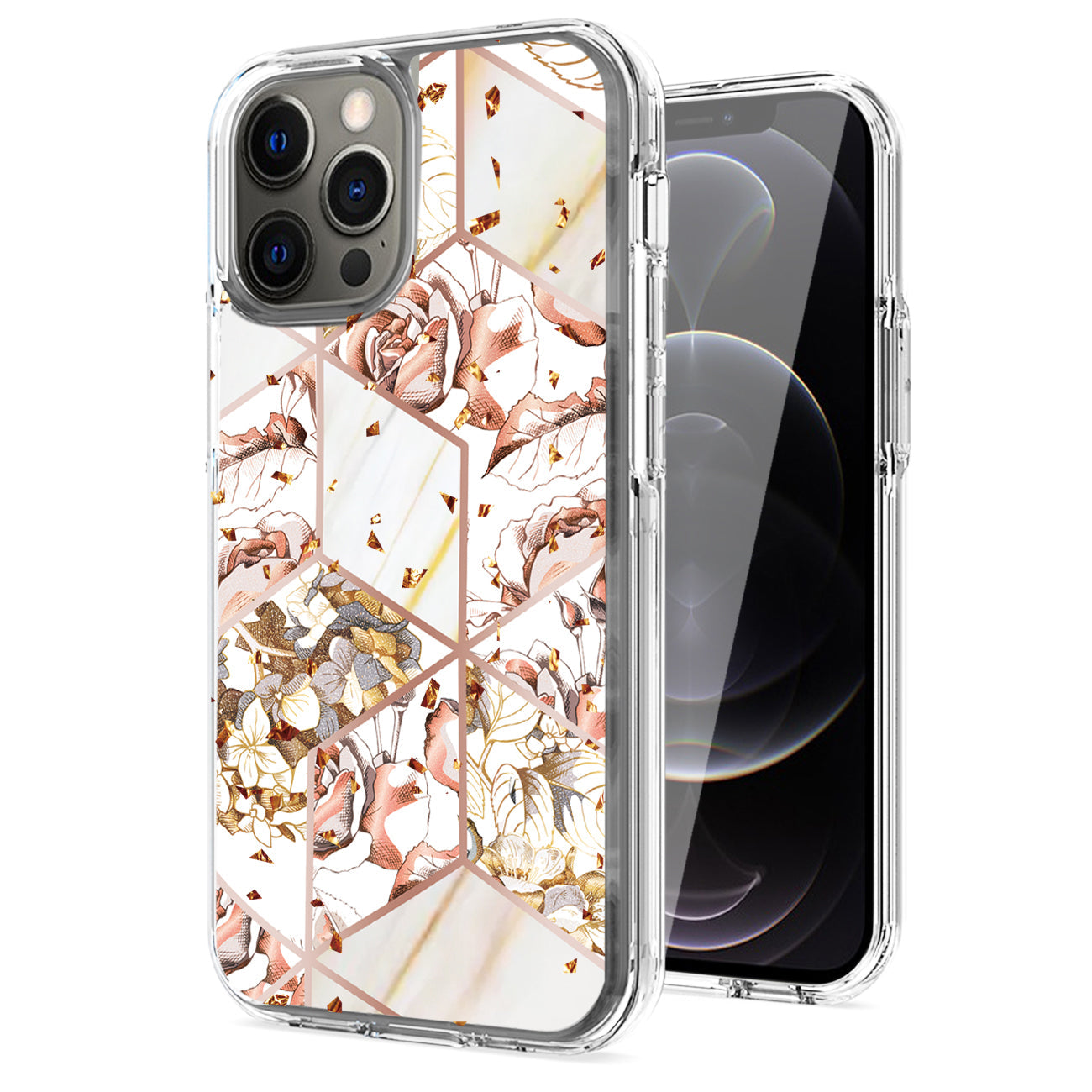 IPHONE 12 PRO Compatible Flower Design Pattern Printing Dual Layer Hybrid Hard Plastic and Soft TPU Rubber Case Cover for APPLE IPHONE 12 PRO MAX In White Base Flower - Ultra-Slim Protection by