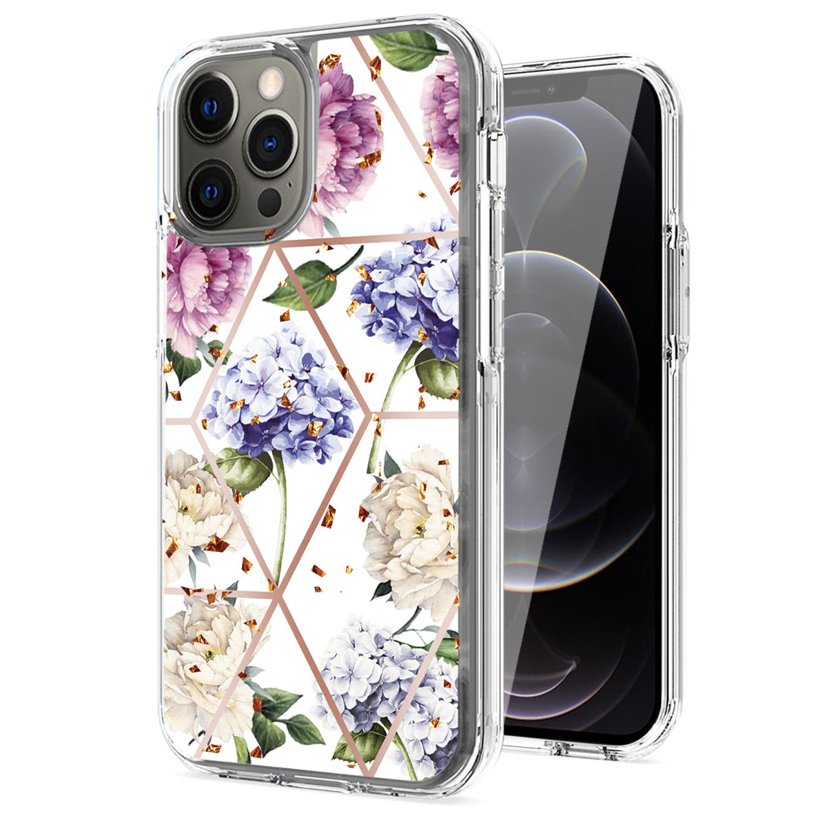 IPHONE 12 PRO Compatible Flower Design Pattern Printing Dual Layer Hybrid Hard Plastic and Soft TPU Rubber Case Cover for APPLE IPHONE 12 PRO MAX In Light Purple Base Flower - Shockproof Protection by